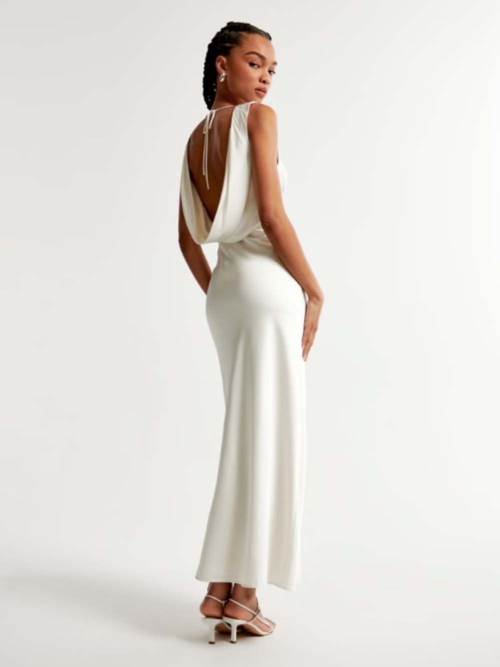 Abercrombie White Plunge Cowl Back Maxi Dress, Medium